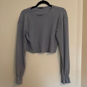 Zara Gray Ribbed Crop long sleeve top